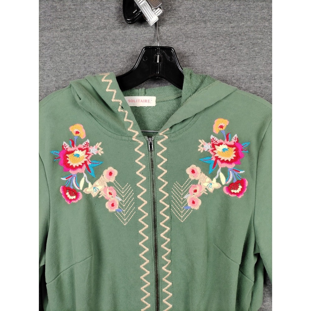 Solitaire Womens Jacket M Green Embroidered Boho Festival Bavarian Tunic Fairy